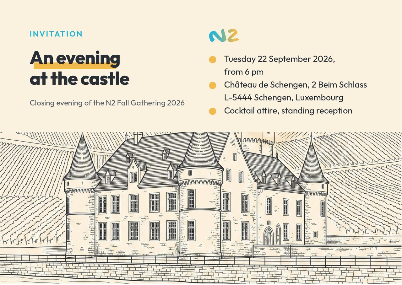 Invitation. An evening at the castle. Tuesday 22 September 2026, from 6 pm. Château de Schengen, 2 Beim Schlass, L-5444 Schengen, Luxembourg. Cocktail attire, standing reception.